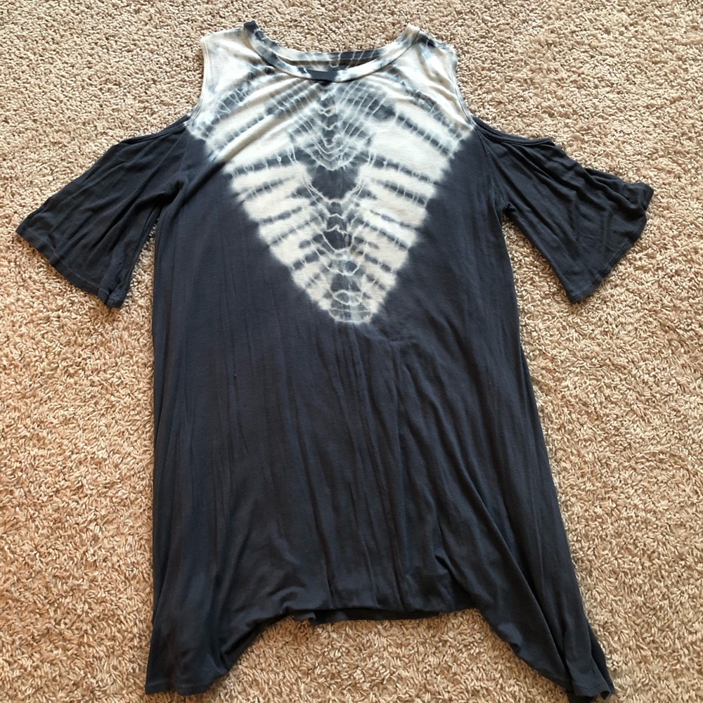blue top/dress with cold shoulders